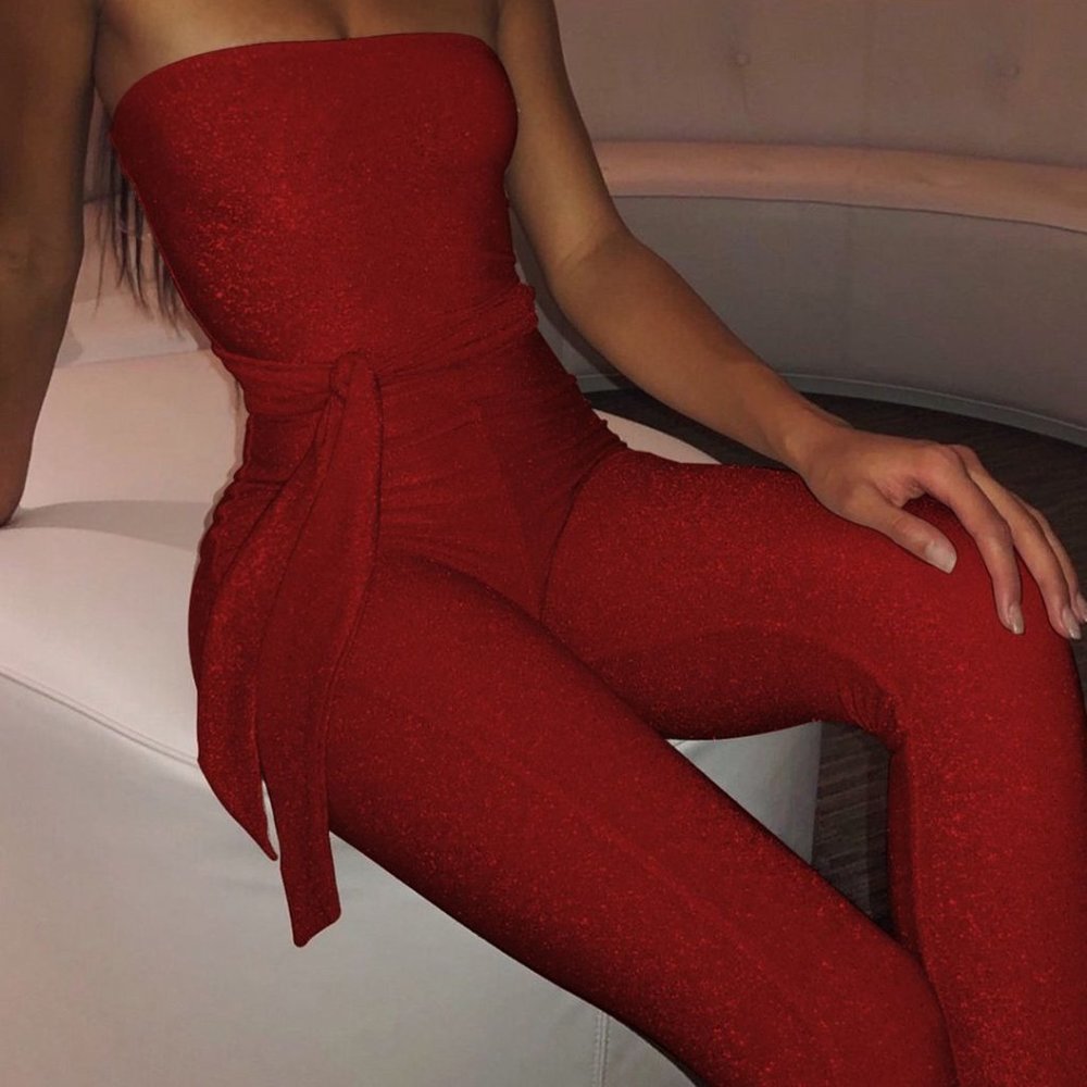Babyboo strapless red jumpsuit